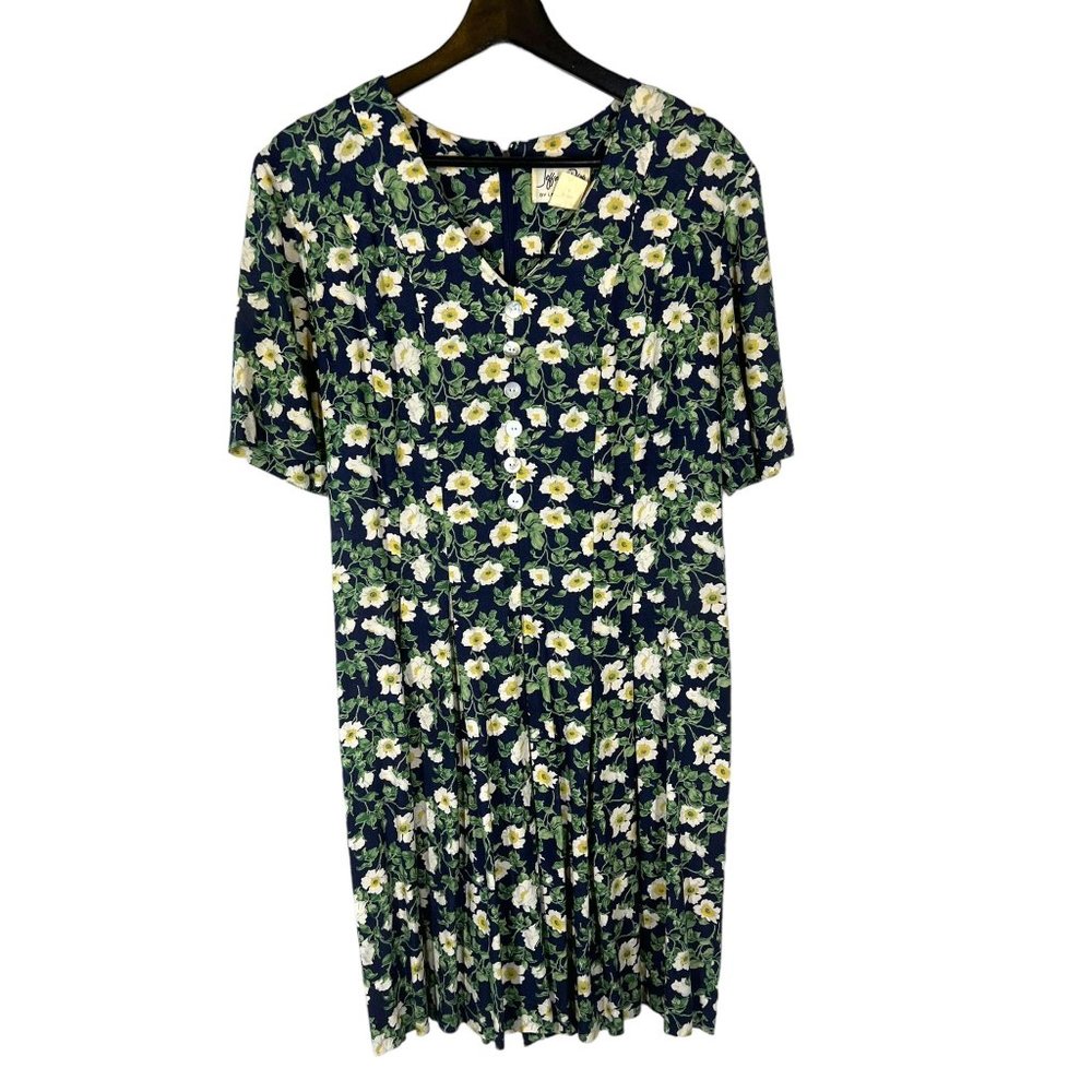 Vintage 90s Blue White Floral Short Sleeve Flowy Short Sleeve Button Up Romper M